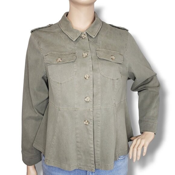 Torrid Twill Peplum Utility Jacket Womens 3X Olive Green Button Front - Picture 1 of 8
